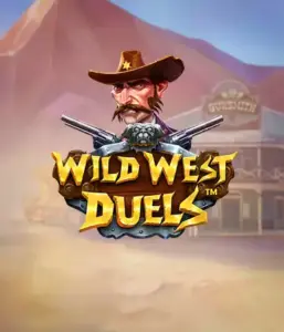  Immerse yourself in the wild world of "Wild West Duels" by Pragmatic Play, featuring a hardened gunslinger ready for a showdown. The image features a stern cowboy with crossed pistols, framed by a desert backdrop. His intense eyes and detailed attire embody the spirit of the Old West. The game's title is boldly presented in an ornate font, enhancing the adventurous theme. 